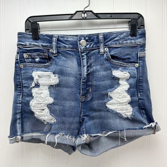 American Eagle Hi-Rise Shortie 8 Next Level Stretch Denim Jean Distressed EUC - Picture 1 of 9